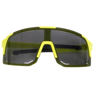 Large frame sports polarized glasses in green and yellow with a sleek design and tinted lenses.