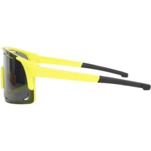 Large frame sports polarized glasses in vibrant yellow with dark lenses and a sleek design. Features a logo on the frame.