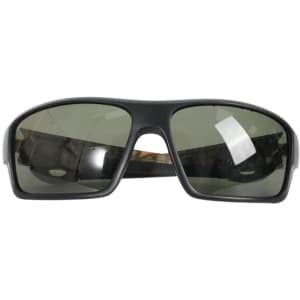 Polarized black sunglasses with a sporty design and large lenses, featuring a logo on the side.