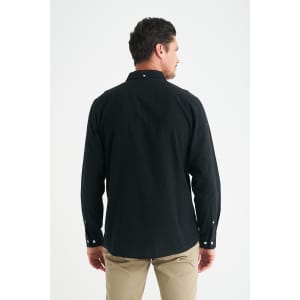 A men's long sleeve button-up shirt in black, featuring a back view and a button-down collar.