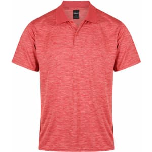 A red men's polo shirt featuring a subtle textured pattern and a collar. It includes a logo on the chest.