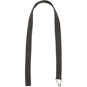 A dark grey bib apron strap with a fastening clip. The strap is long and flat in design.