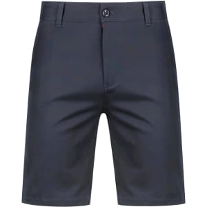 Men's chino shorts in dark navy, featuring a button closure and pockets, designed for a polished look.
