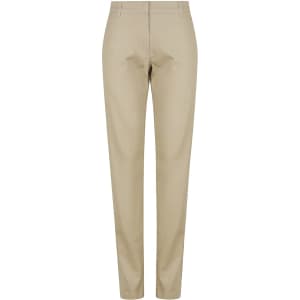 A pair of women's chino pants in a light beige colour, featuring a sleek, tailored design and standard waistband.