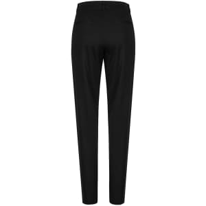 A pair of black ladies' chino pants, featuring a tapered leg and back pockets. Includes a logo on the waistband.