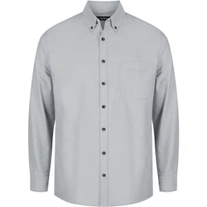 A light grey long sleeve button-up shirt with a chest pocket and a collar, featuring buttons down the front.