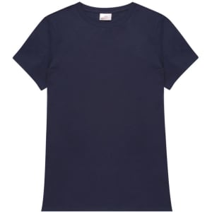 A navy ladies' t-shirt featuring a classic crew neckline and short sleeves, with a small logo.