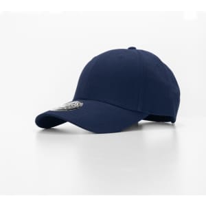 A navy cap with a curved brim and a logos. The cap has a classic design suitable for casual wear.