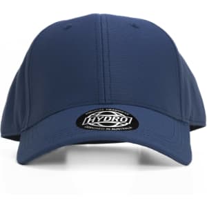 A blue cap featuring a logo on the front. Its design is simple and practical for headwear.