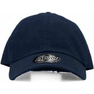 A navy blue cap with a curved brim and a logo on the front.