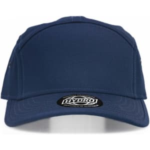 A navy blue cap featuring a structured design and a branded inner label. Ideal for headwear promotion.