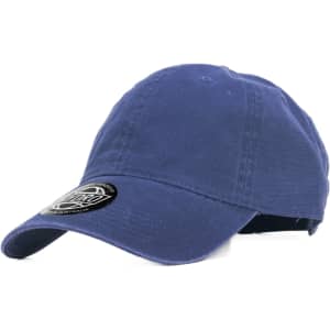 A navy cap with a curved brim and a logo on the front. The fabric has a casual, relaxed look.