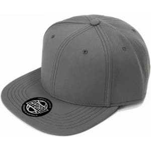 A grey cap with a flat brim and an interior logo. The design is simple and unadorned.