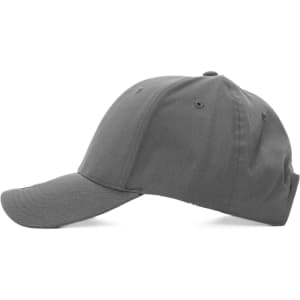 A grey cap with a curved brim and a rear adjustable strap. It features a logo on the front.