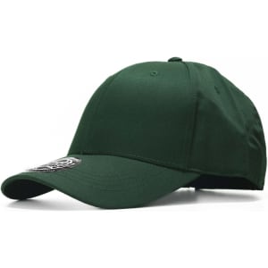 A green cap featuring a circular logo stitched on the front.