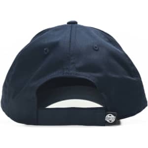 A dark blue cap with a rear strap and a small logo on the side.