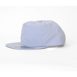 A light blue cap featuring a flat brim and a branded logo.