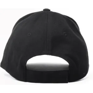 A black brushed cotton baseball cap with a six-panel design and an adjustable back strap.