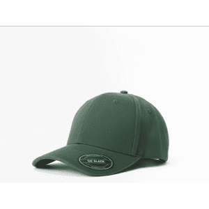 A green brushed cotton baseball cap with a curved brim and a logo on the front.