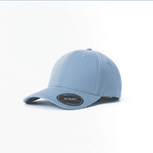 A light blue brushed cotton baseball cap with a curved brim and a logo on the side.