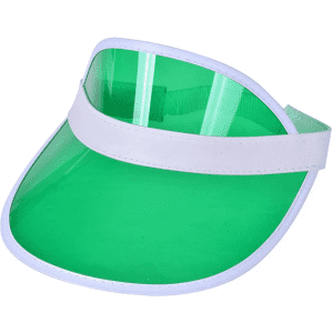 A green PVC sun visor with a white band and a curved brim. It features a logo on the band.
