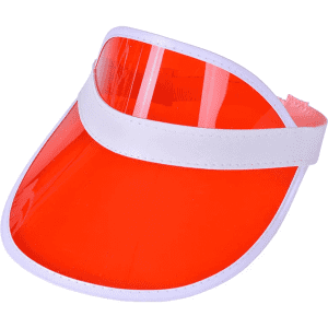 A PVC sun visor in bright orange with a white band, featuring a protective transparent brim.