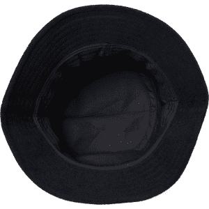 A black Terry Bucket Hat with a wide brim and a textured interior, featuring a logo on the inside.