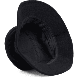 A black Terry Bucket Hat with a wide brim and an interior lining, featuring a logo inside.