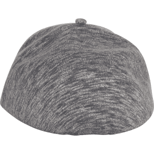 A grey Heather One Panel Cap featuring a seamless design and a rounded top. It includes a branding logo.