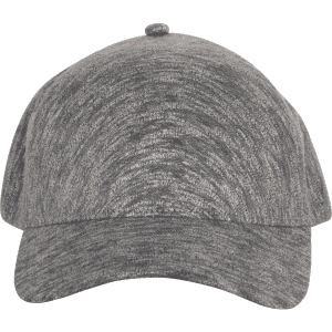 A grey Heather One Panel Cap featuring a button on top and a curved brim, with branding present.