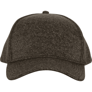 A brown two-panel cap without sewing, featuring a curved brim and a logo on the front.