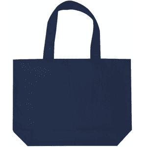 A navy blue tote bag with two shoulder straps and a simple design. It features a logo.