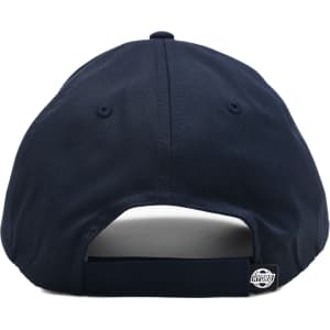 A navy cap featuring a back strap and logo on the side. The cap has a classic design and is unadorned.