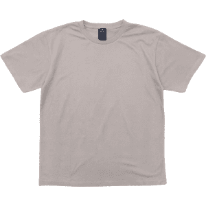 A light beige T-shirt featuring short sleeves and a logo tag on the neck.