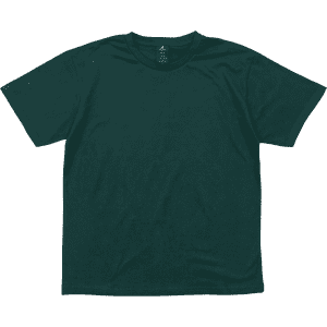 A green t-shirt with a classic crew neck design. It features a tag and no visible logos.