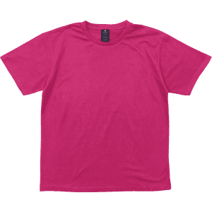 A pink short-sleeved tee with a tag inside and no visible branding on the exterior.