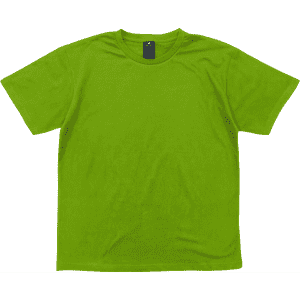 A bright green short-sleeved T-shirt with a label and a plain design.