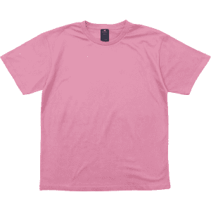 A pink t-shirt featuring a logo on the label, showcasing a simple and classic design.