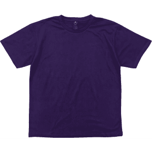 A purple short-sleeve tee with a round neck and a logo on the label.