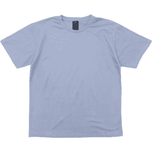 A light blue T-shirt with a round neckline and a small logo on the tag.