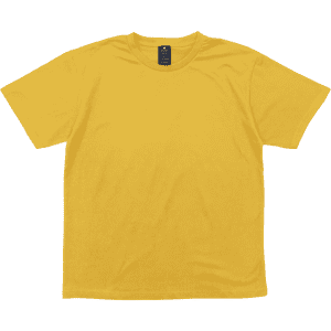 A yellow surf tee with a crew neck and short sleeves, featuring a logo on the label.