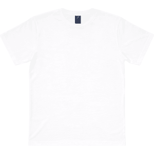 A white classic tee with short sleeves and a logo on the neckline.