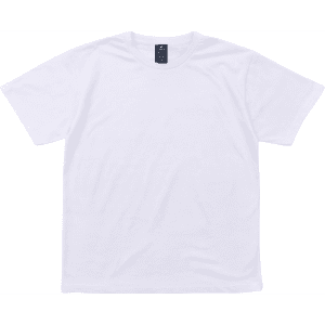A white t-shirt with a crew neck and short sleeves, featuring a brand logo on the tag.