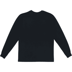 A black long sleeve tee with a plain back, featuring a logo.