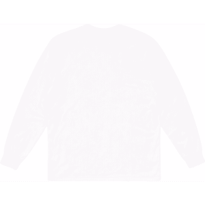 A long sleeve tee in a plain white design, featuring a logo on the front.