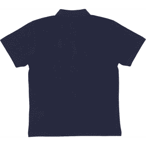 A dark navy women's polo shirt with a classic collar and short sleeves, featuring a branding logo.