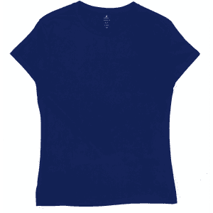 A women's essential tee in navy blue with short sleeves. The tee features a simple design and has a branded label.