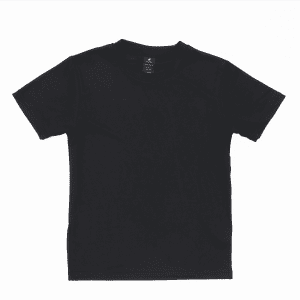 A black youth tee featuring a standard crew neck design and short sleeves. It has a brand logo.