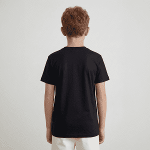 A black youth t-shirt featuring a plain back with no visible logos or designs.