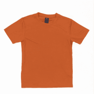 An orange Youth Core Tee with a crew neck and short sleeves, featuring a label inside.
